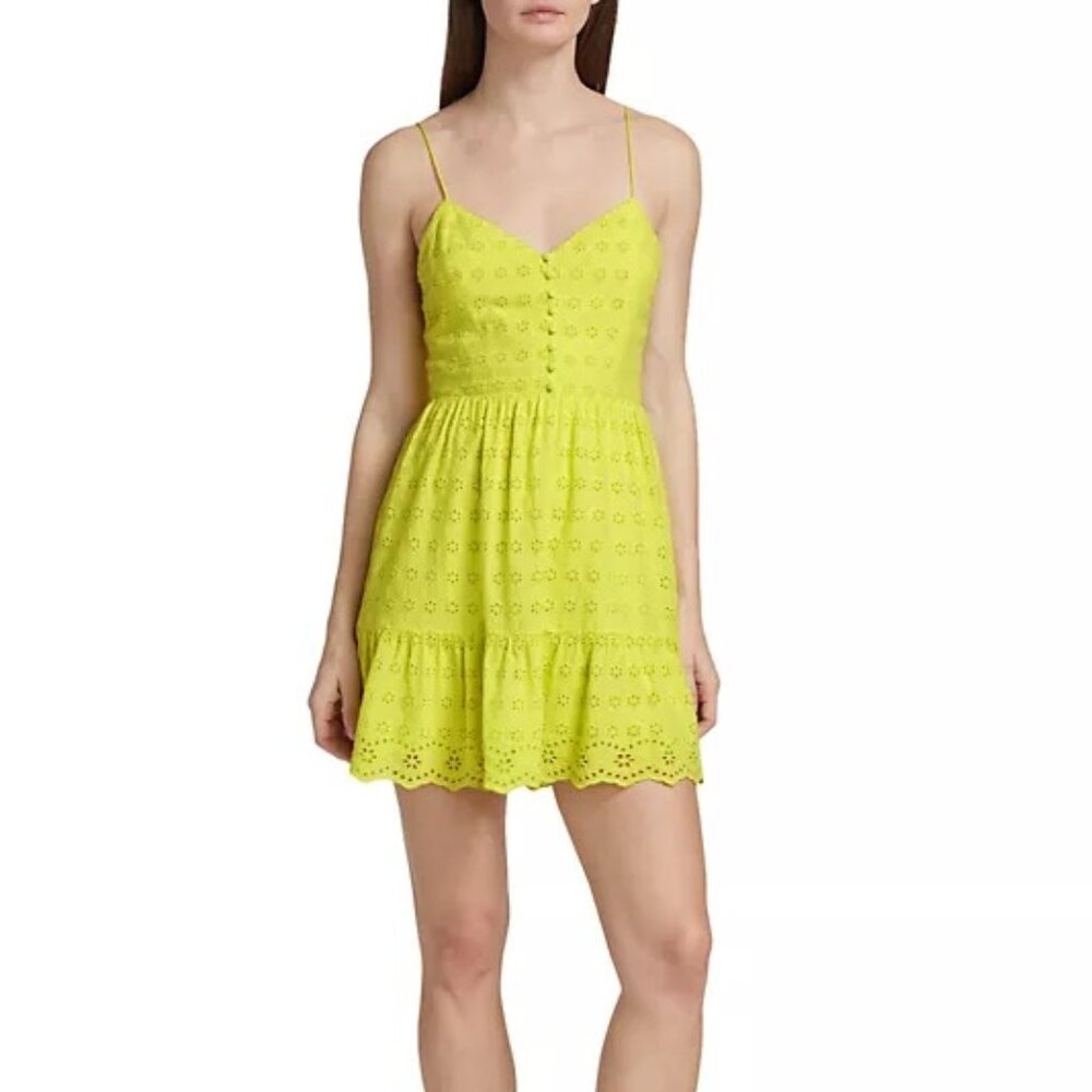 Alice + Olivia Fae Eyelet Mini Dress in Lemon Sorbet Size 4 NWT